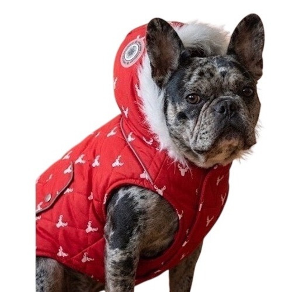 Luvgear Red Reindeer Dog Parka‎ Cold Alert Tech Faux Fur Hood Large L Winter